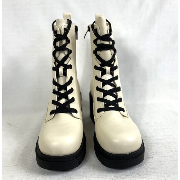 Nine West Combat Boots Platform Women's Size 10M Cream Black Lace Up Steam Punk - Picture 2 of 12